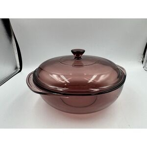 PYREX 024 Amethyst PURPLE Glass 2 Qt 2L CASSEROLE DISH 8240-A LID USA vintage